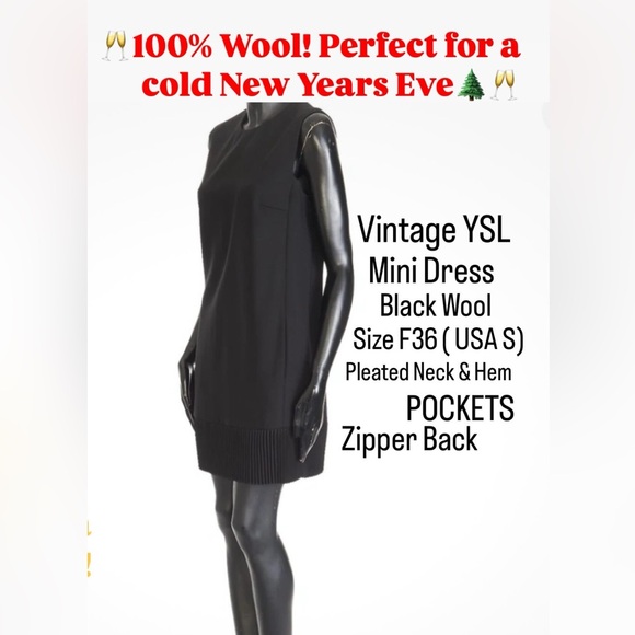 Yves Saint Laurent Black Pleated Wool Dress